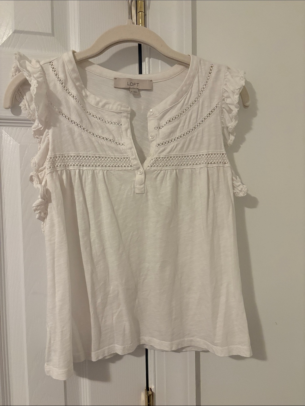 LOFT White Crochet-Trim Ruffle Sleeve Camisole